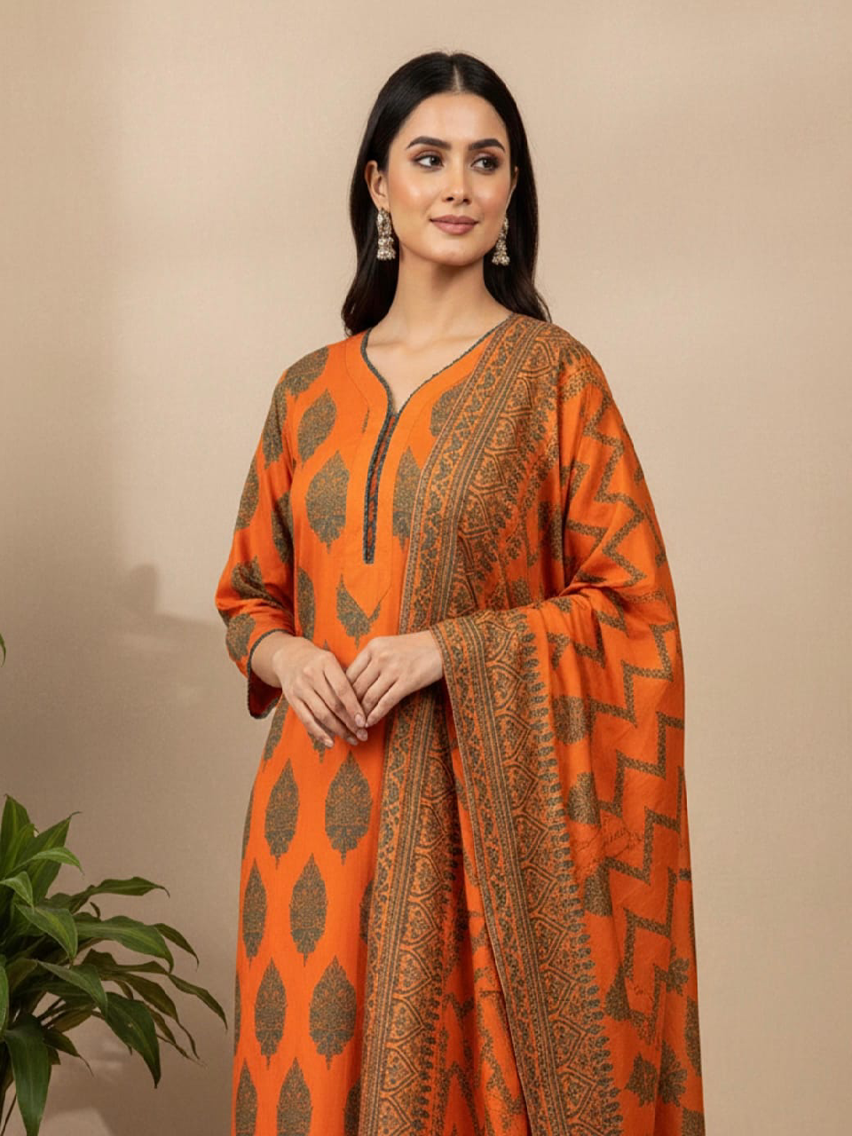 3PC Linen Screen Print Suit