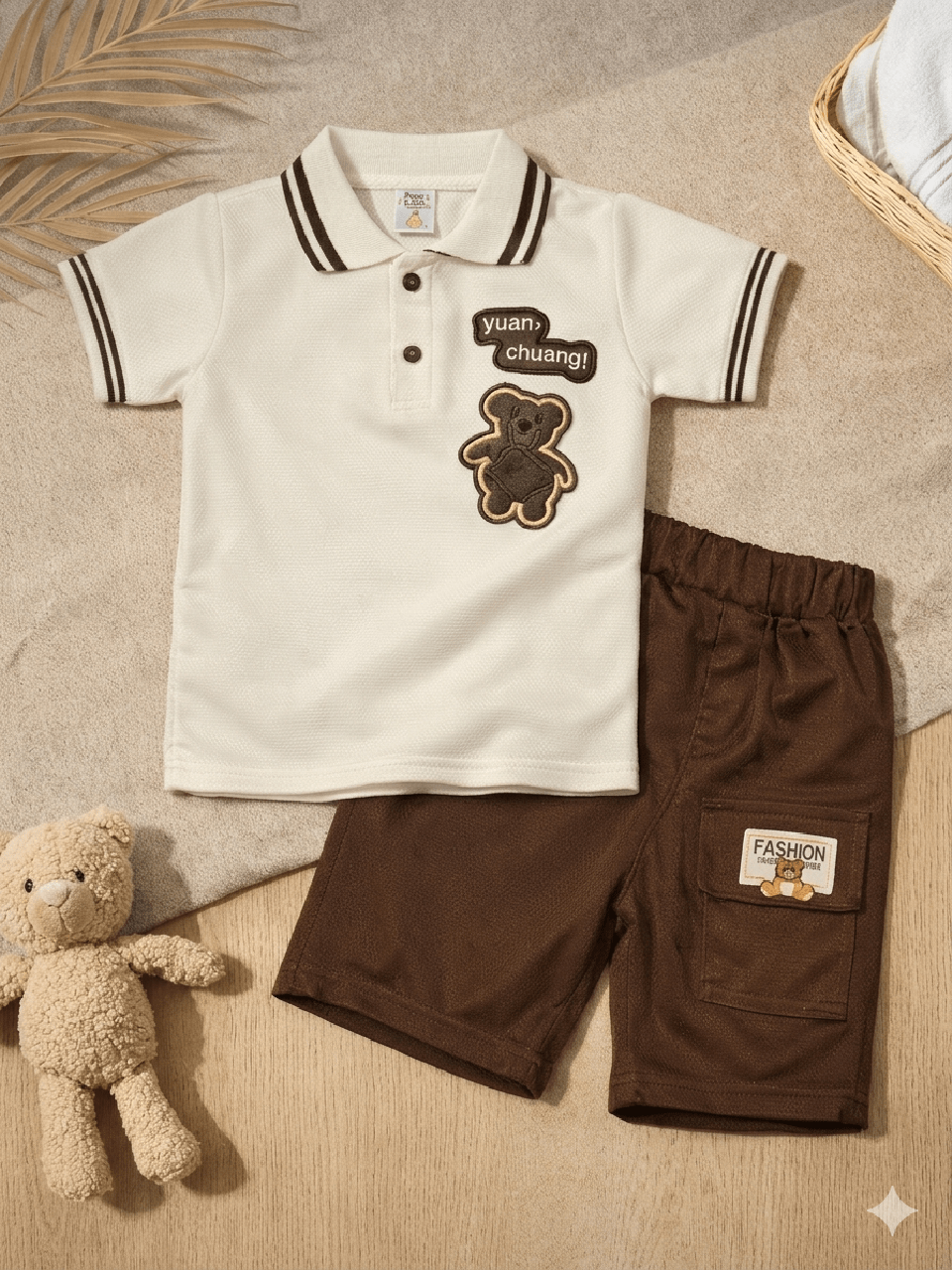 Abiha Styra Bear-Adventure Polo & Cargo Set