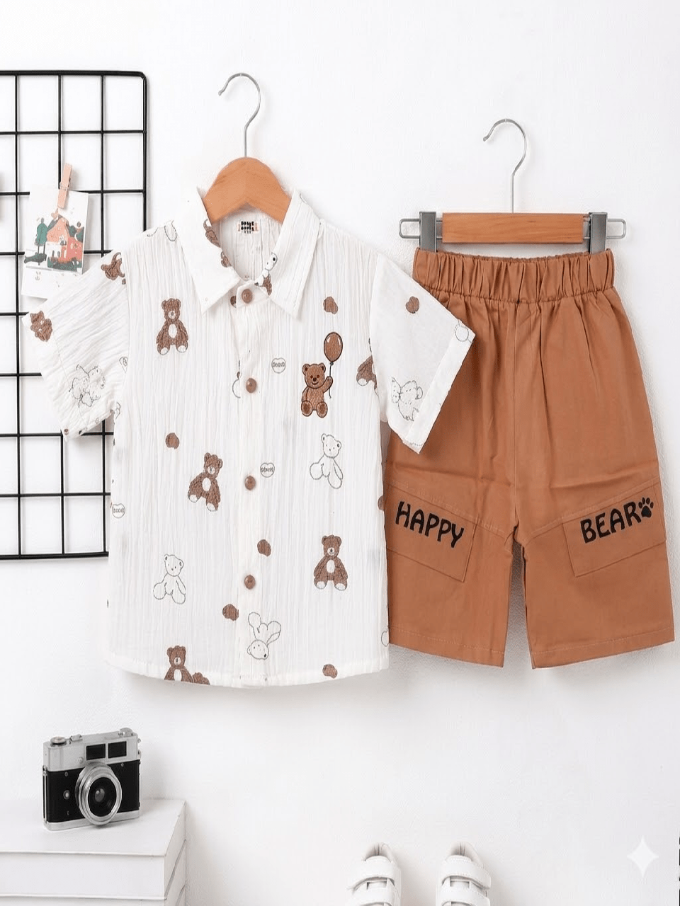 Abiha Styra Kids Happy Bear Printed Shirt & Shorts Set – Summer Wear