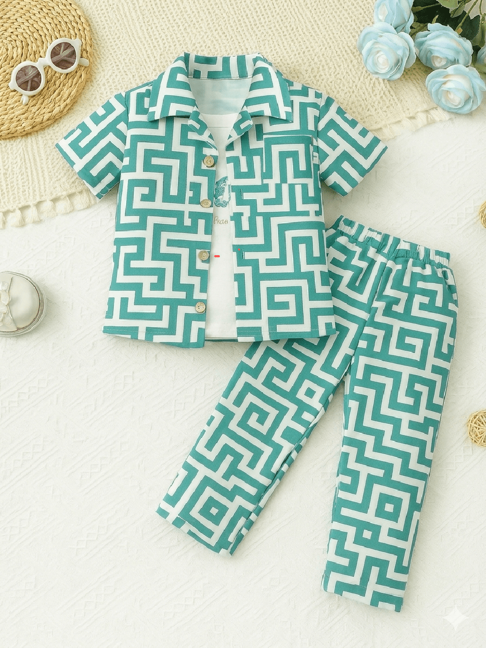 Abiha Styra Geometric Maze Shirt & Trouser Set 