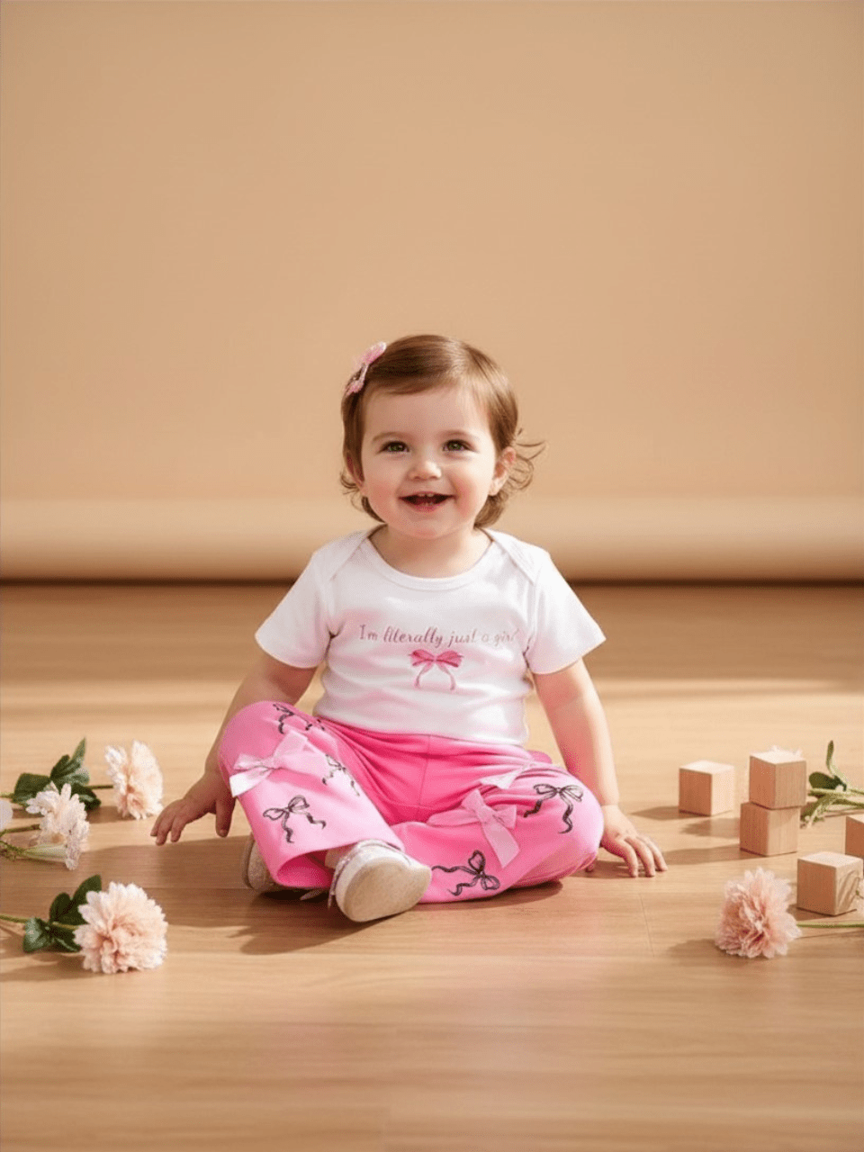 Abiha Styra Gigi Bow Graphic Tee & Satin Bow Pants Set