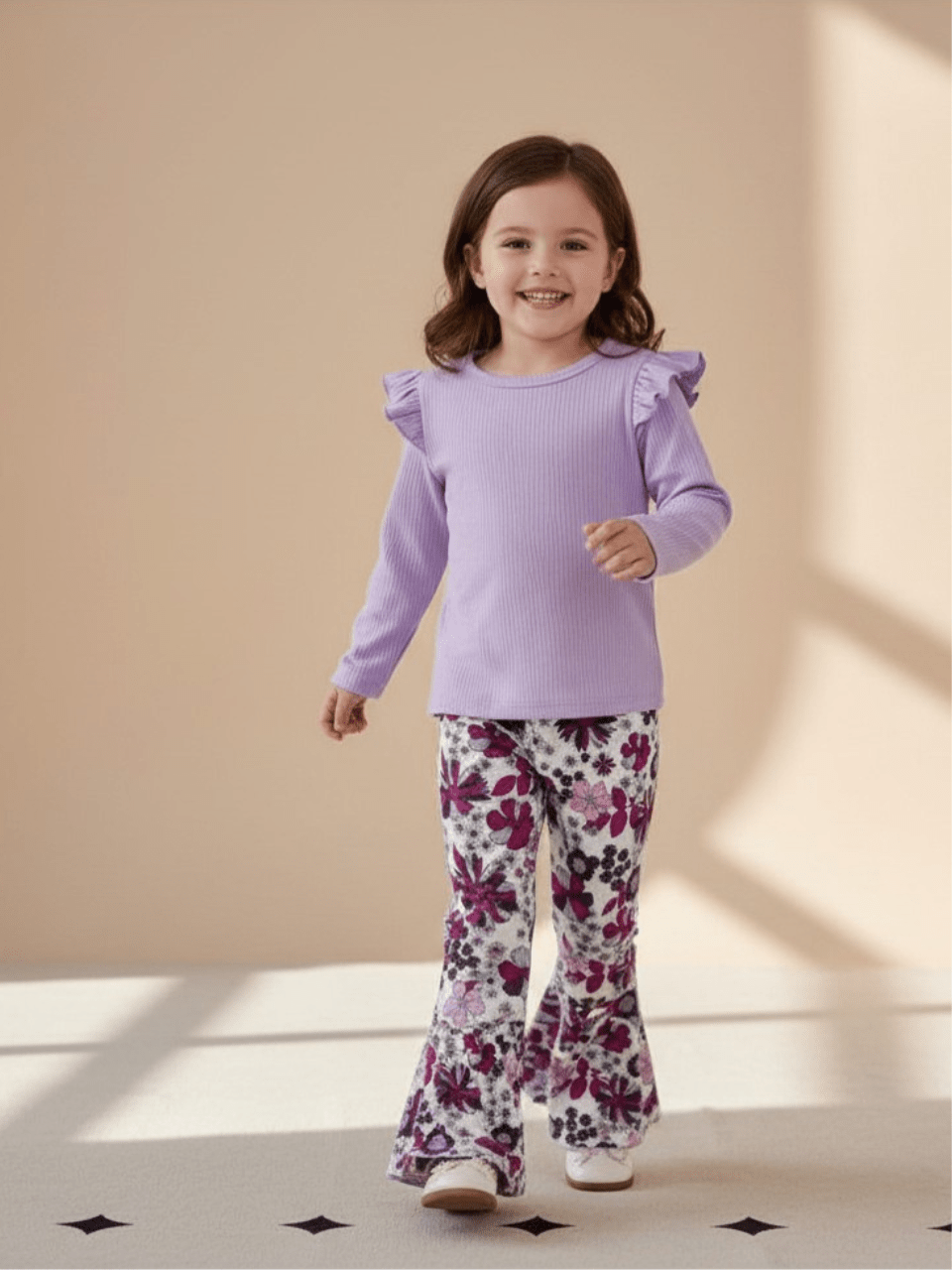 Abiha Styra Girls' Digital Print Flare Pants & Long Sleeve Top Set