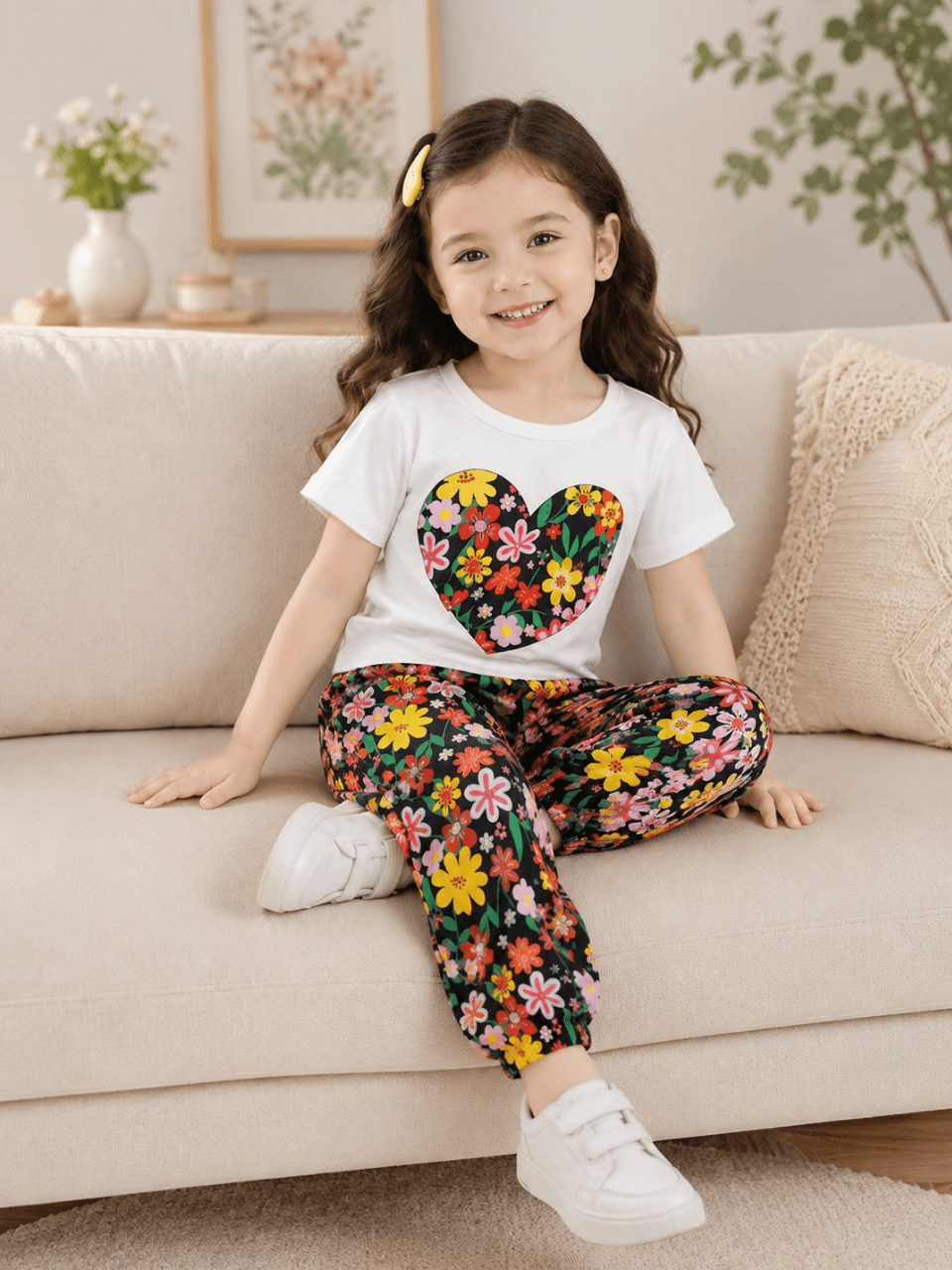 Girls Floral Heart Print Co-Ord Set | Premium Summer Outfit 1–10Years
