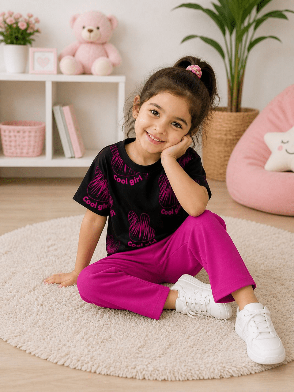 Cool Girl Graphic T-Shirt & Pink Pants Set for Girls | Sizes 1–10 Years