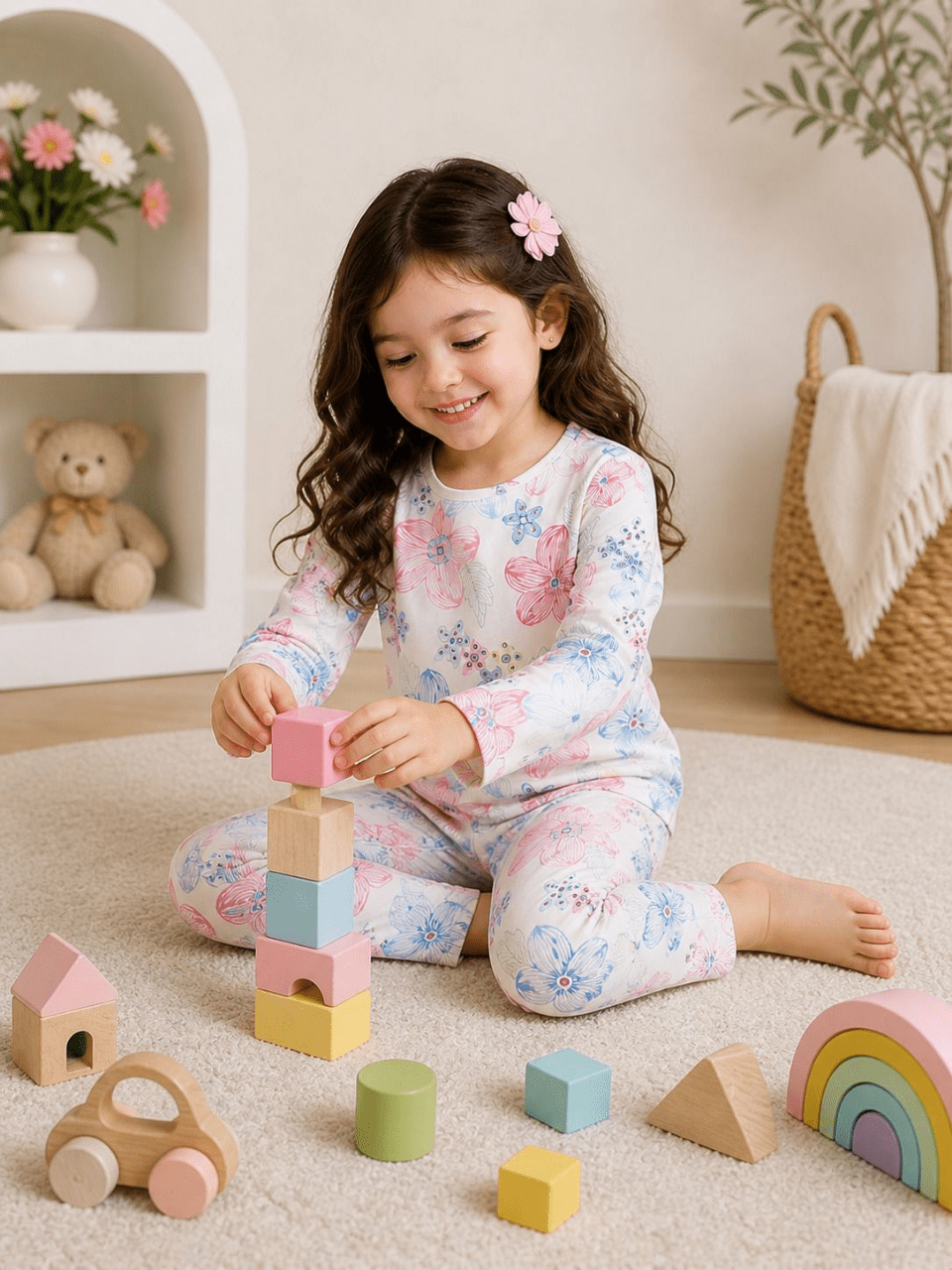 Pastel Floral Matching Outfit for Girls | Sizes 1–8 Years