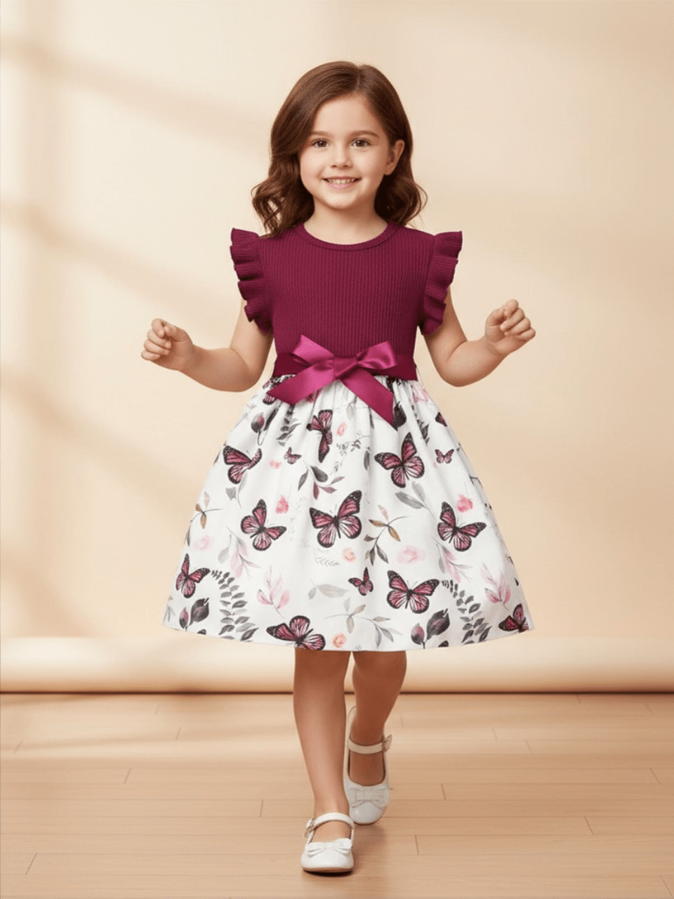 Abiha Styra Baby Girls' Flutter Sleeve Butterfly Dress with Belt