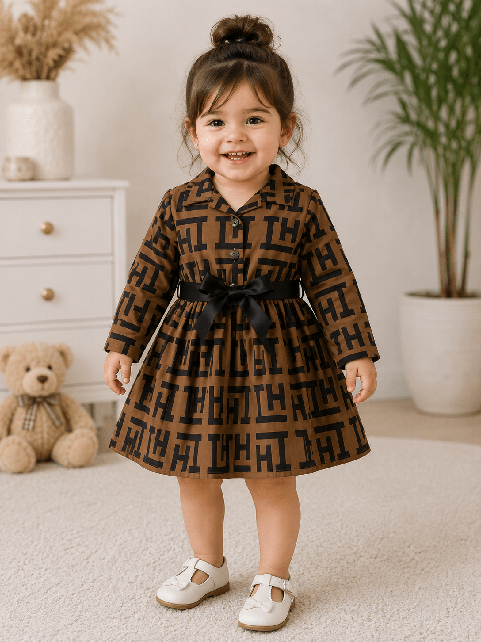 Brown Charm Frock | Winter Wear | Fleece Fabric | 1–6 Years