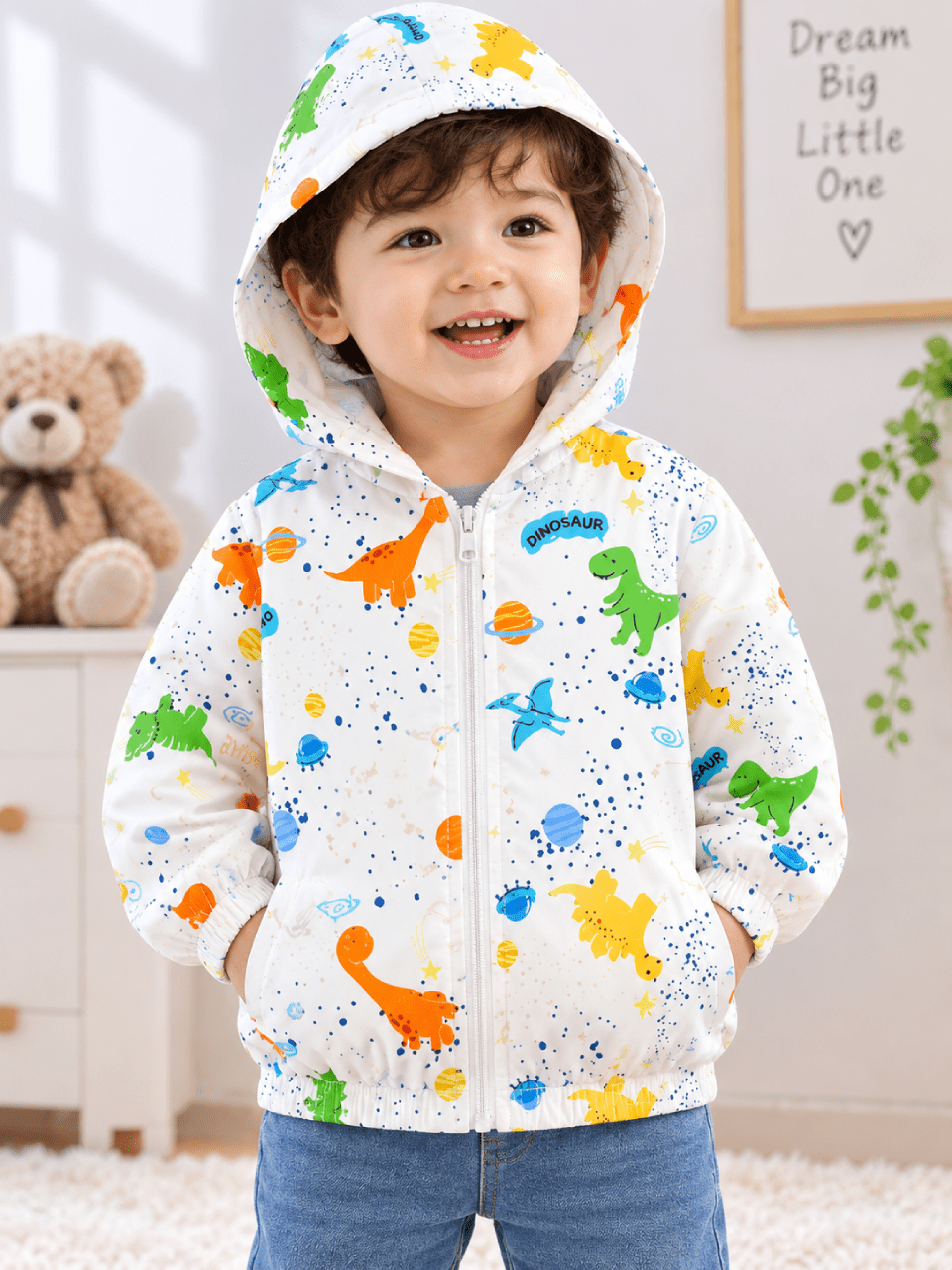 Baby Dinosaur Print Hooded Zip-Up Jacket | 5–10 Years