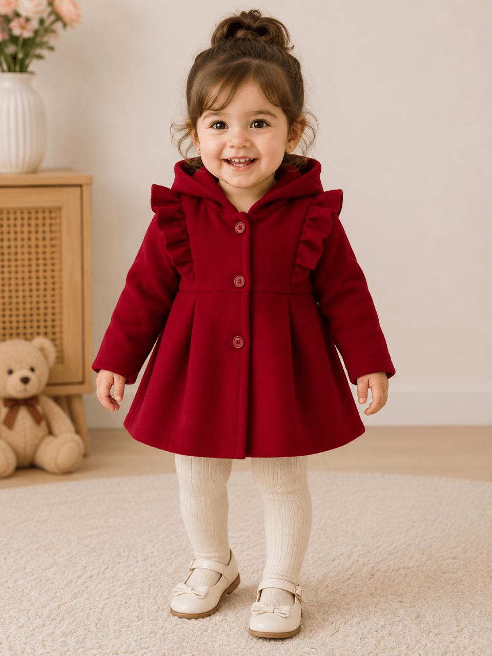 Kids Button Hoodie - Maroon | Winter Wear | 1–10 Years