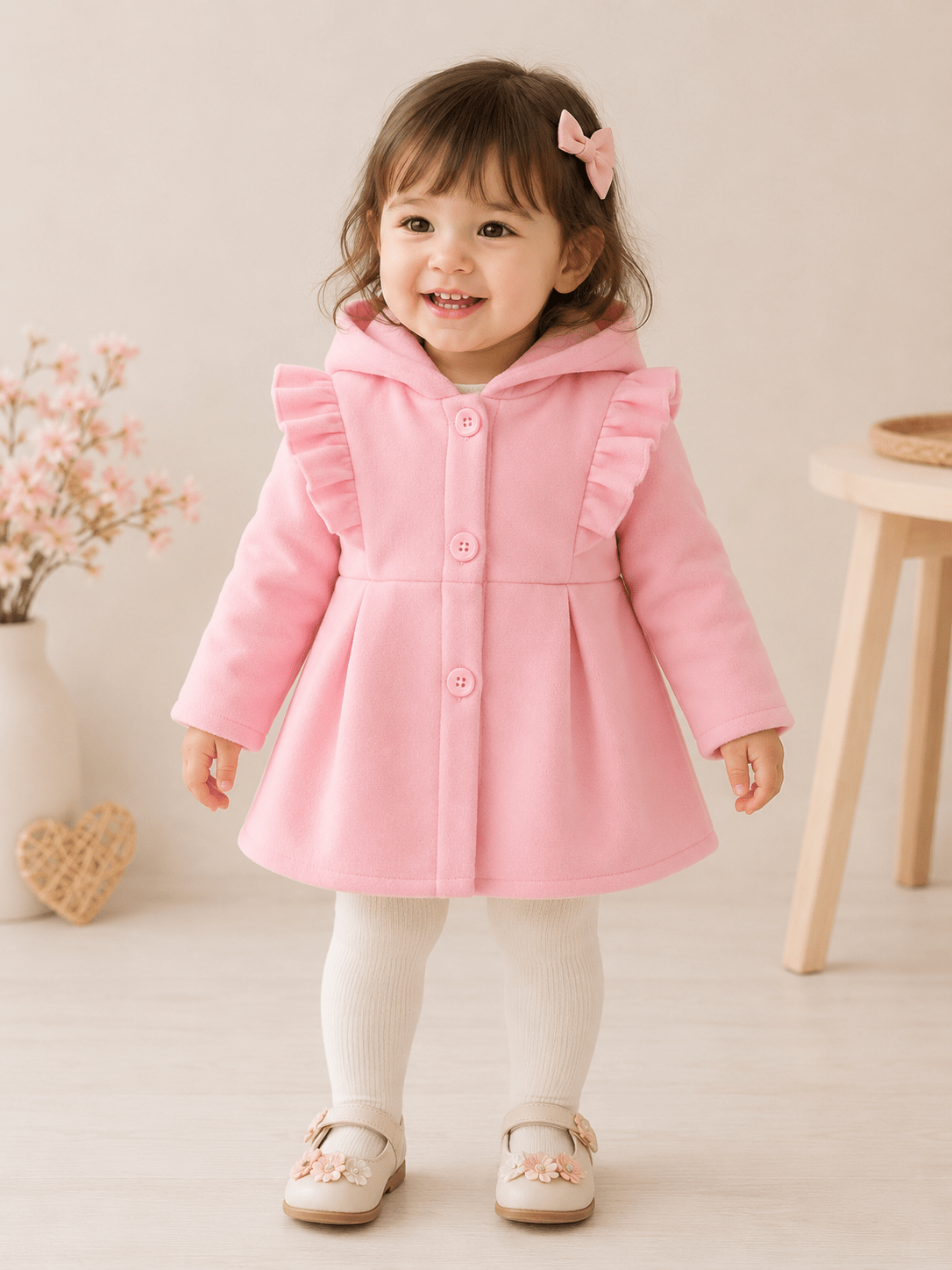 Kids Button Hoodie - Pink | Winter Wear | 1–10 Years