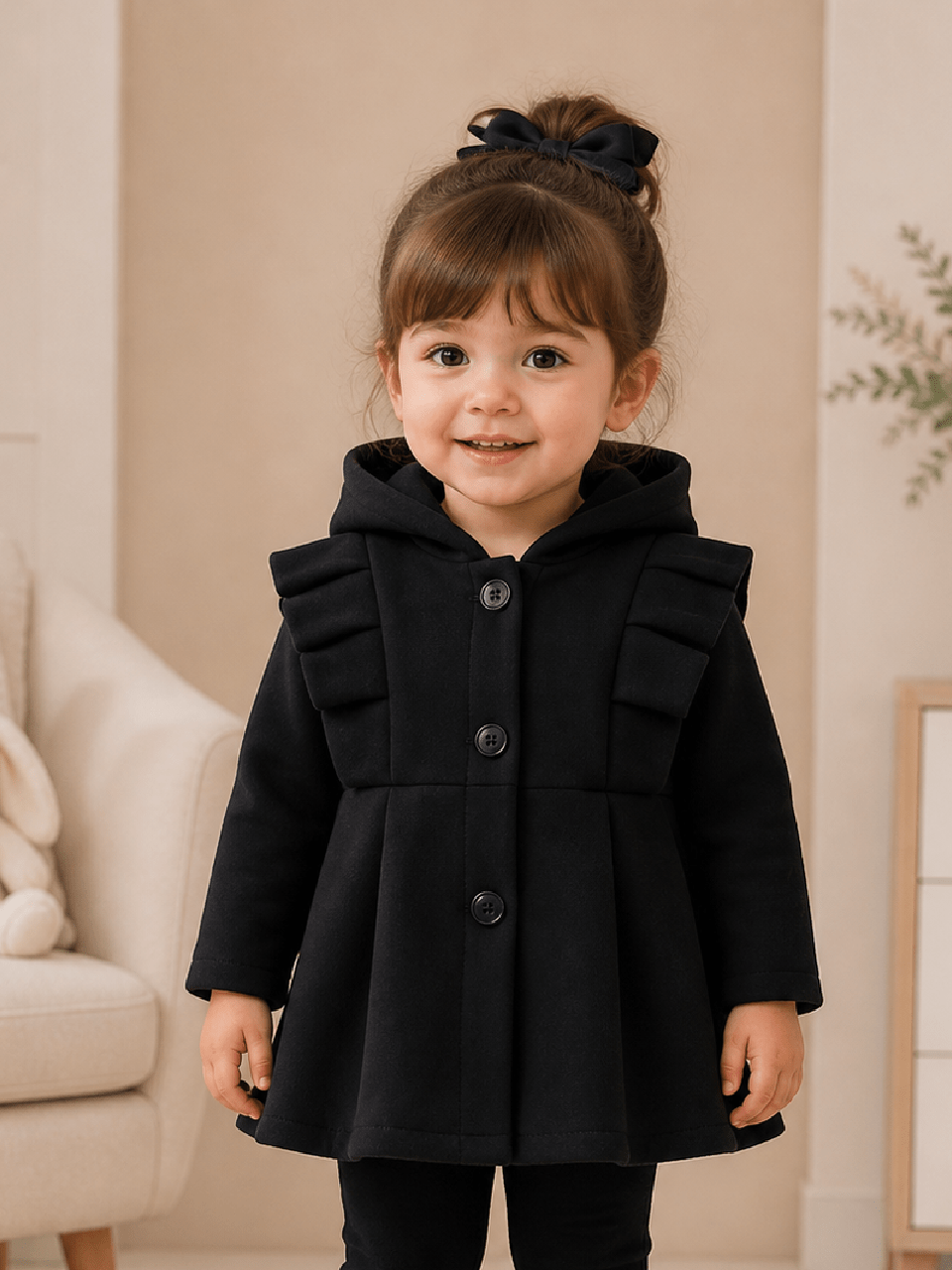 Kids Black Hooded Winter Coat | 1–10 Years