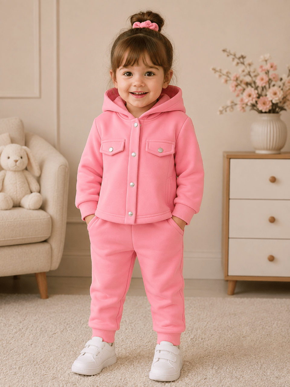 Girls Pink Hooded Winter Tracksuit | 1–10 Years