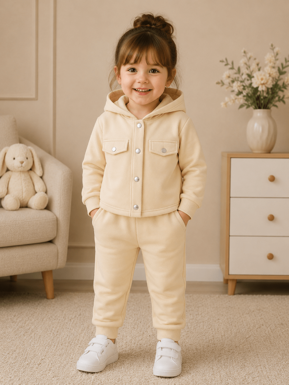 Girls Cream Hooded Winter Tracksuit | 1–10 Years
