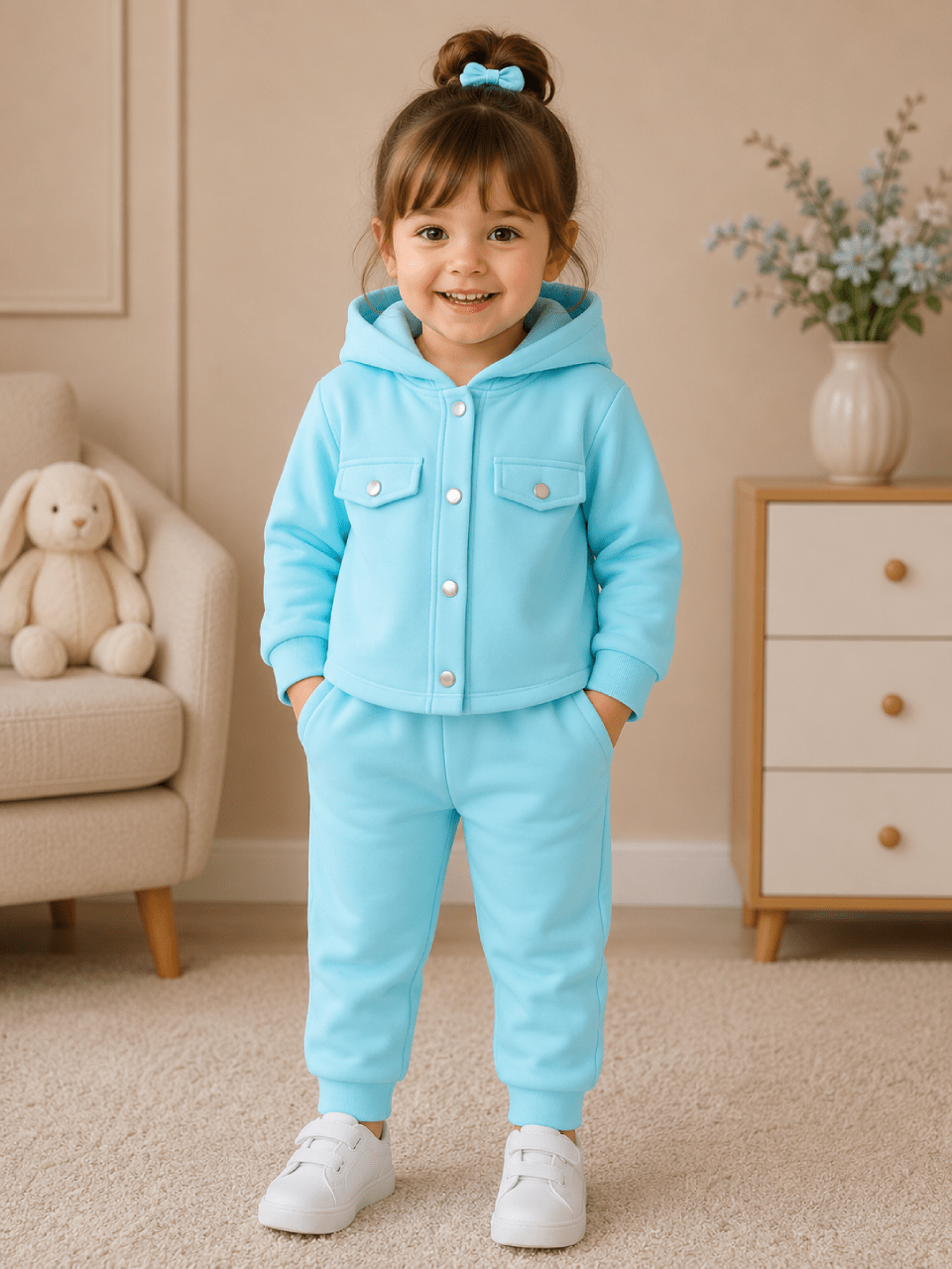 Girls Sky Blue Hooded Winter Tracksuit | 1–10 Years