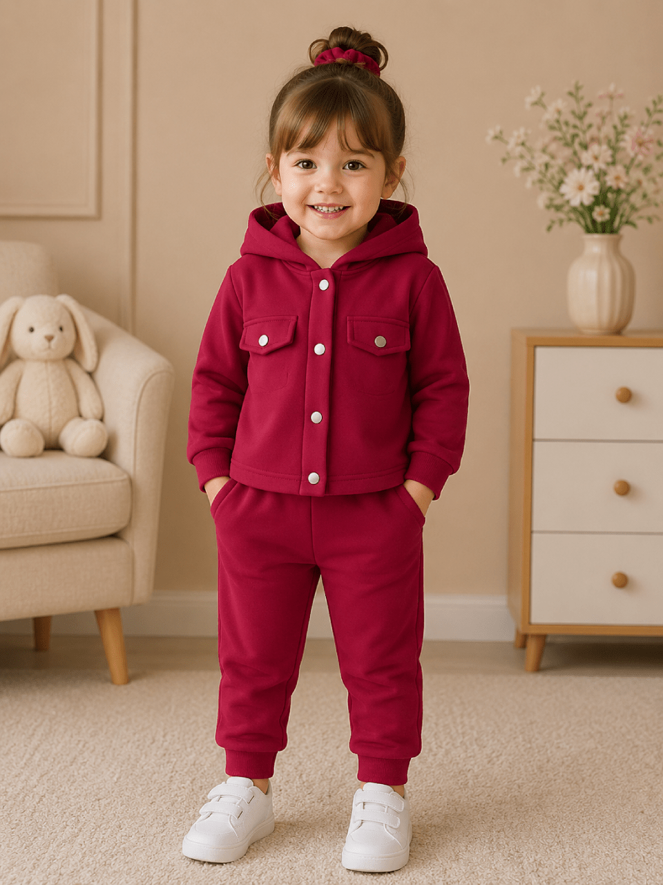 Girls Red Hooded Winter Tracksuit | 1–10 Years