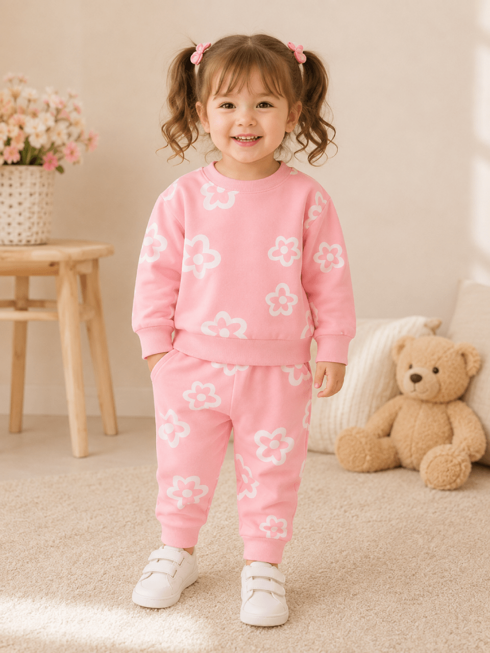 Kids Pink Floral Print Winter Tracksuit | 1ā10 Years