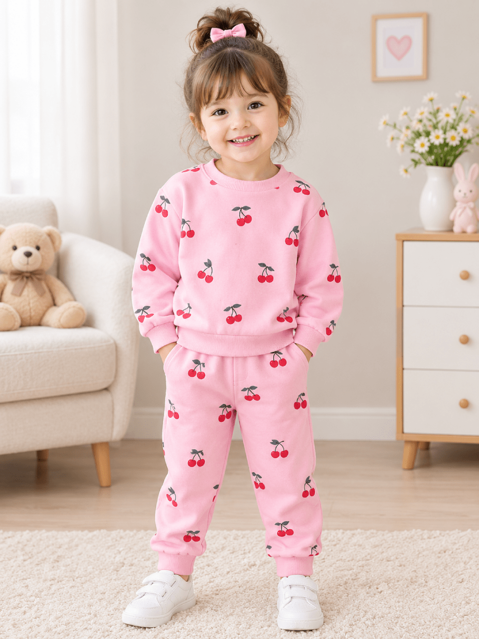 Cute Cherry Printed Girls 2-Piece Winter Set  1–10 Years
