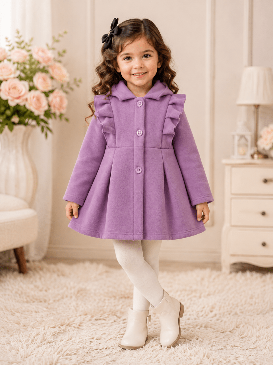 Kids Button Hoodie - Purple | Winter Wear | 1–10 Years